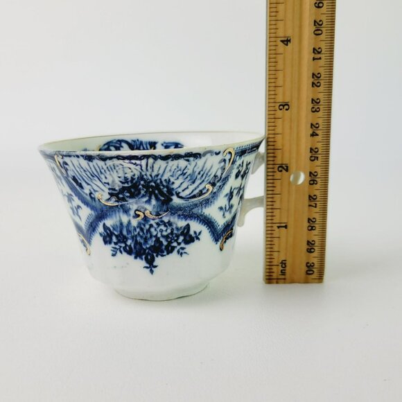 Antique J&G Meakin York Flow Blue Teacup and Saucer Gilded Gold c.1890-1910 - Picture 10 of 14